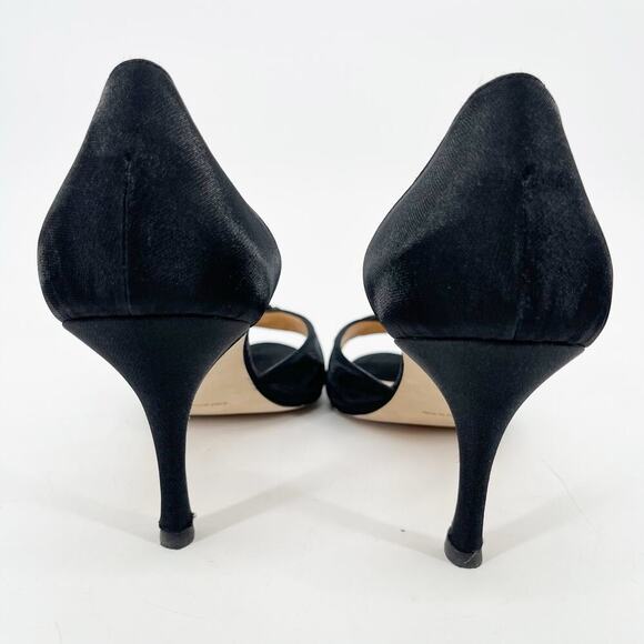 Manolo Blahnik y2k Black Satin Sedaraby Crystal D’Orsay Peep Toe Heels IT 41 - Picture 12 of 14